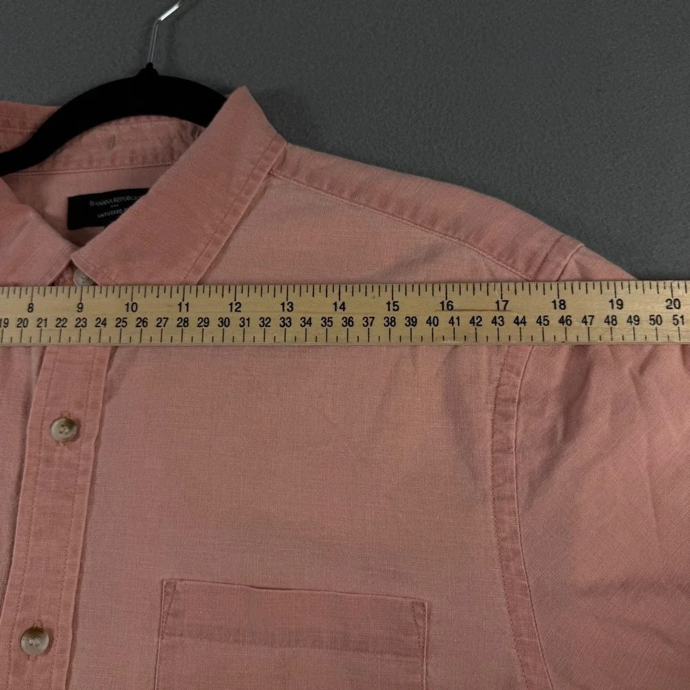 Banana Republic Mens Untucked Fit Cotton Chambray Shirt Peach Coral Large Tall